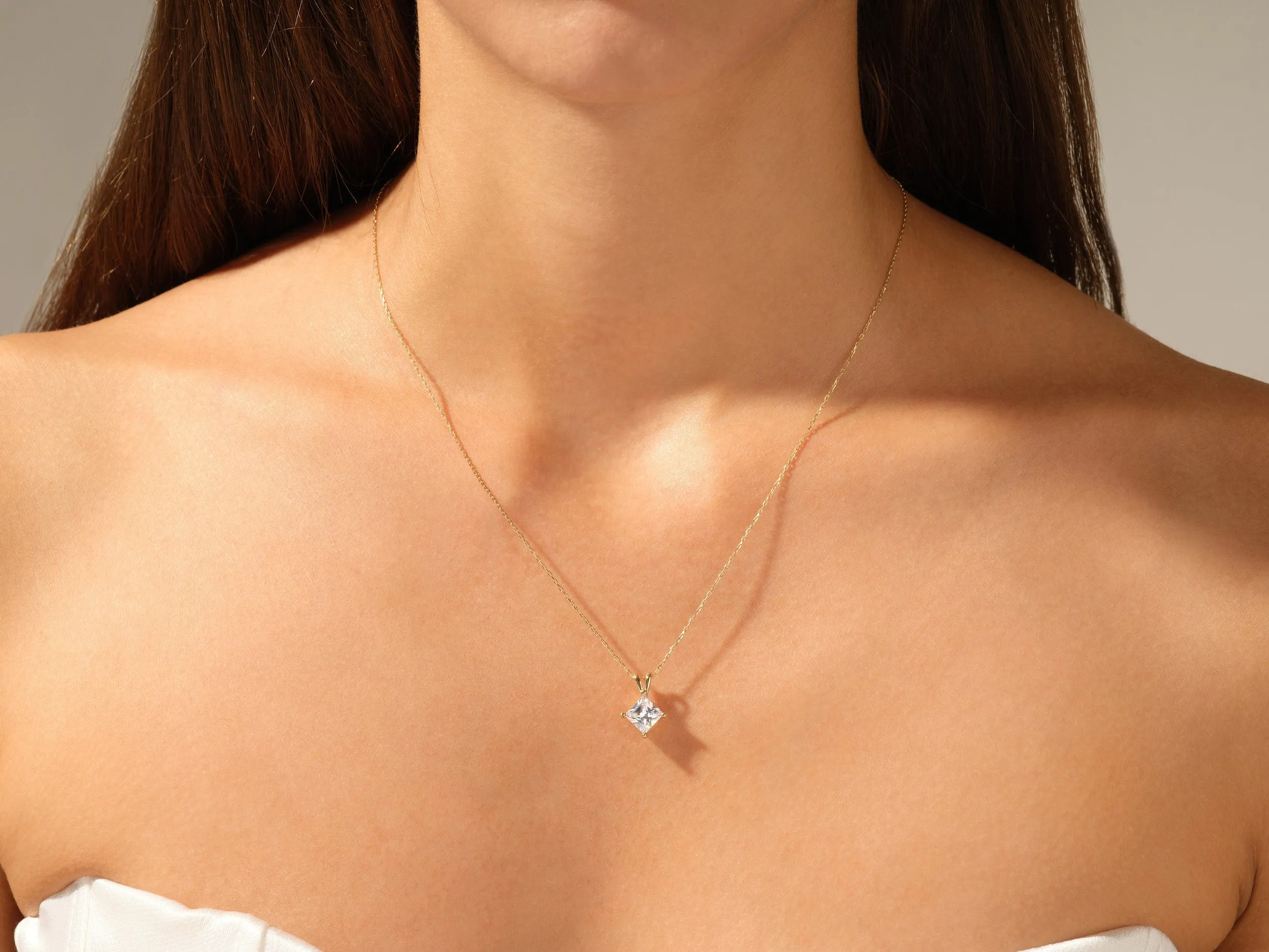 1.0 CT Princess Moissanite Diamond Solitaire Necklace