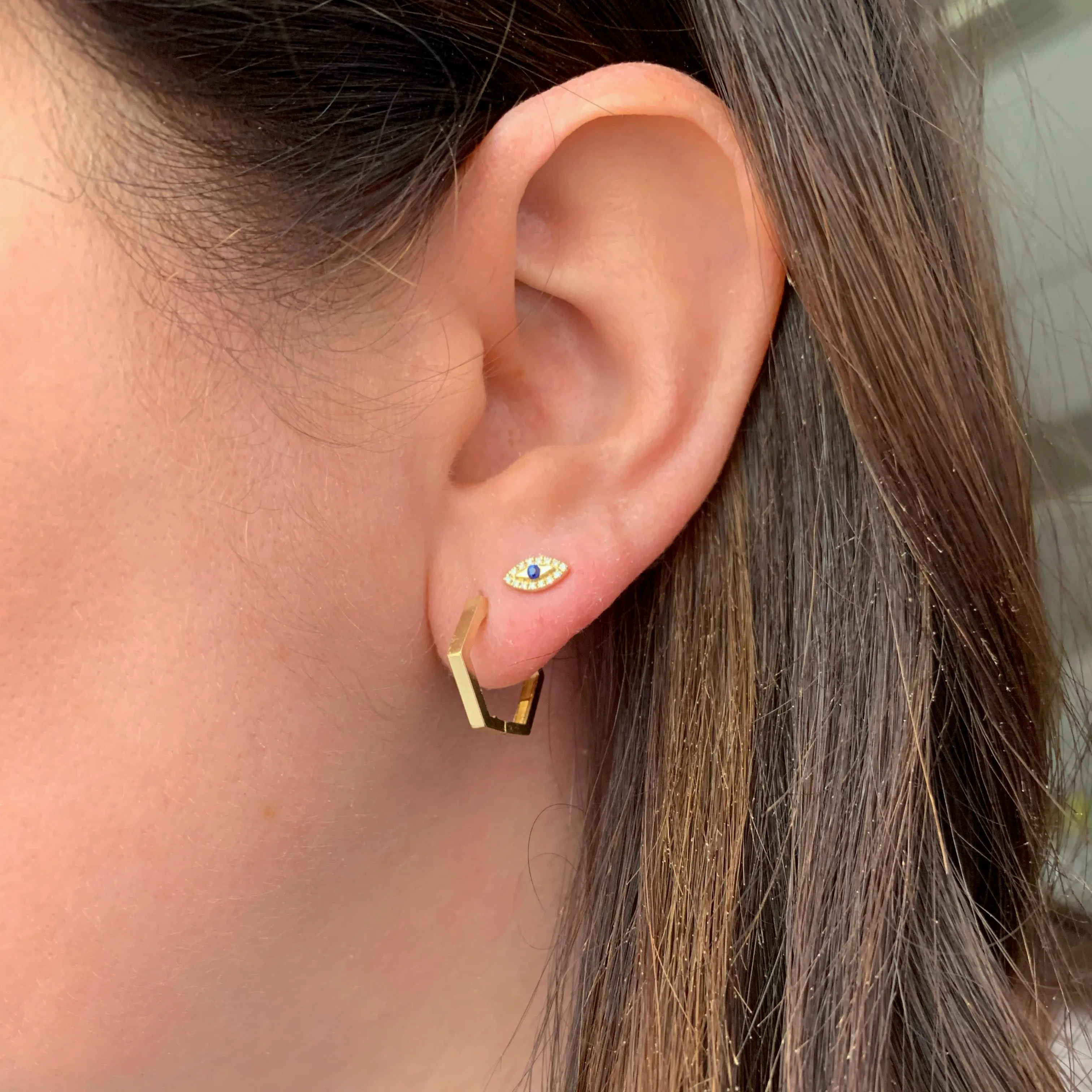 10K Gold Hexagon Huggie Earrings