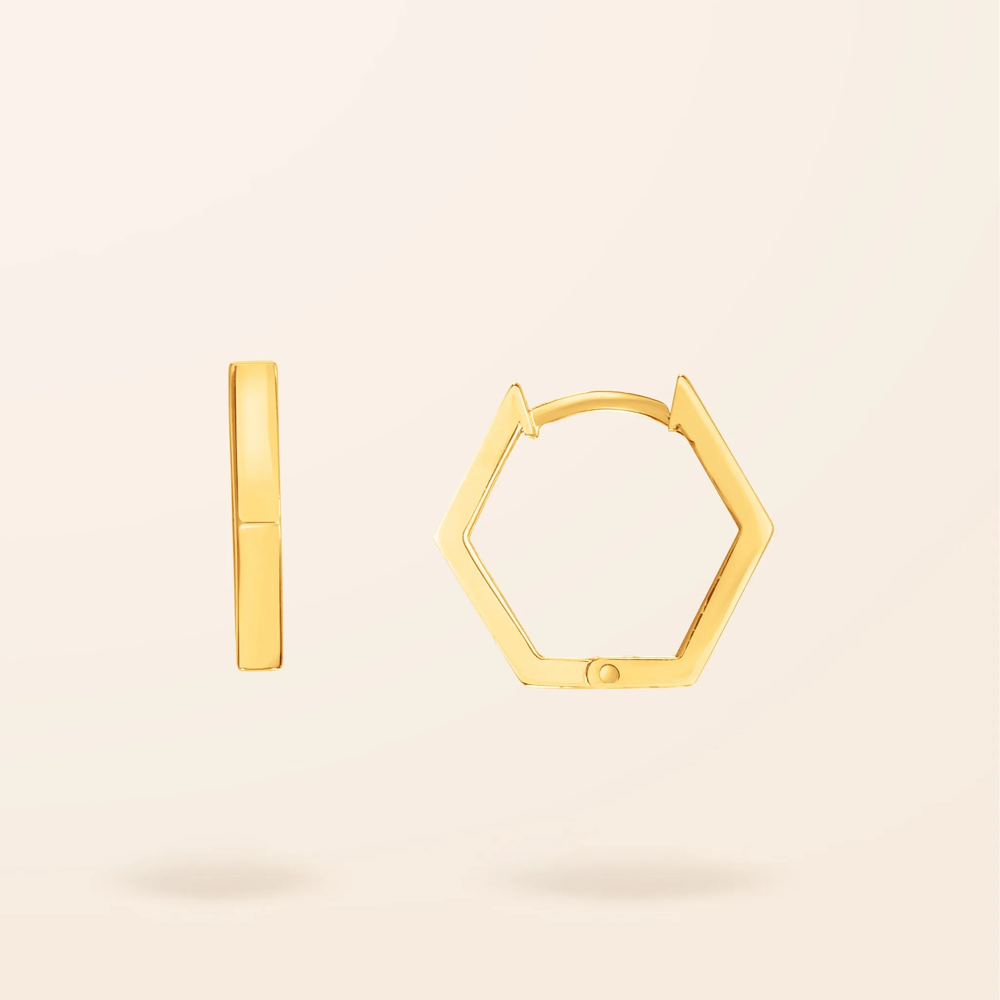 10K Gold Hexagon Huggie Earrings