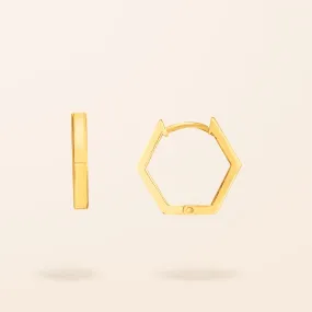 10K Gold Hexagon Huggie Earrings