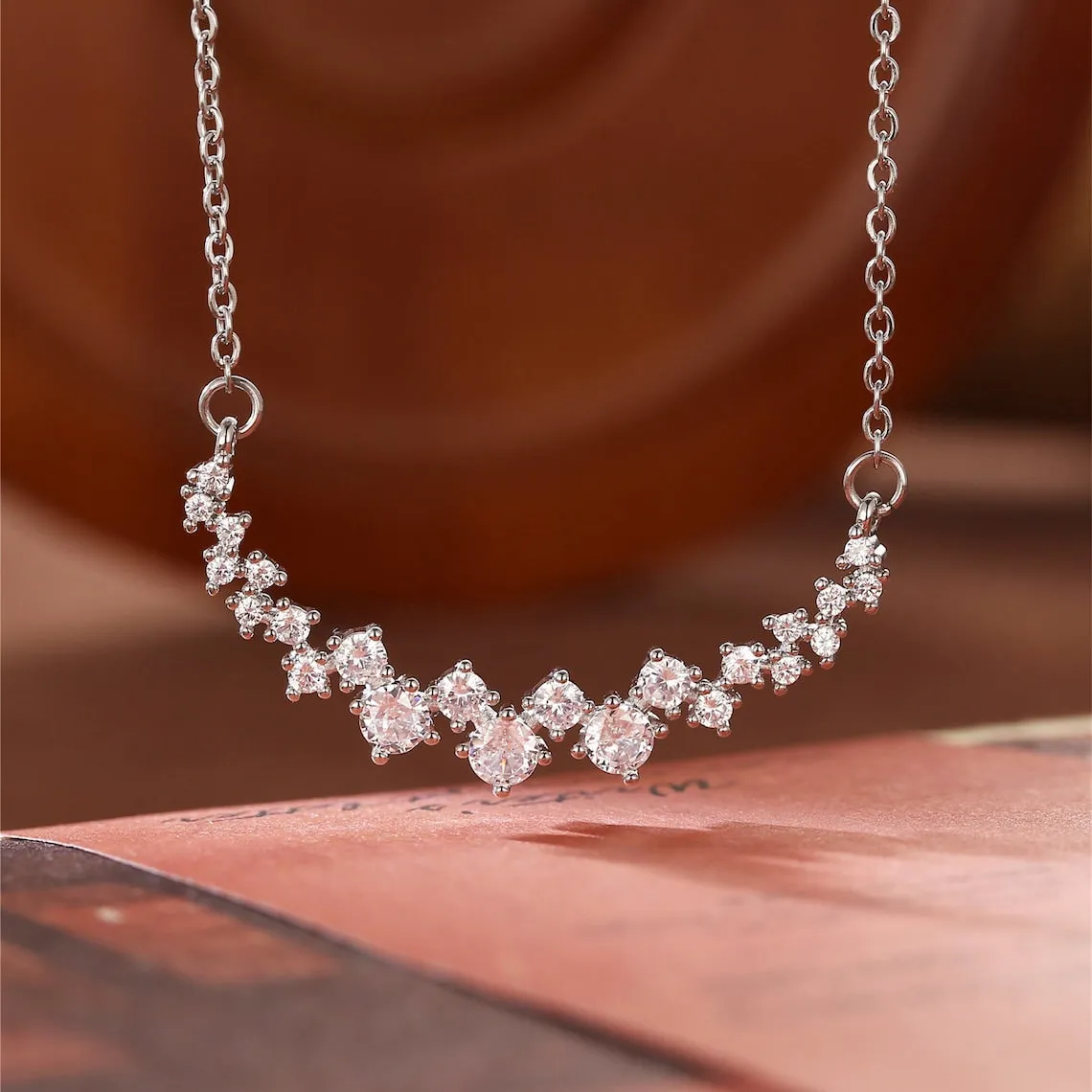 1.20 TCW Round Moissanite Diamond Cluster Necklace