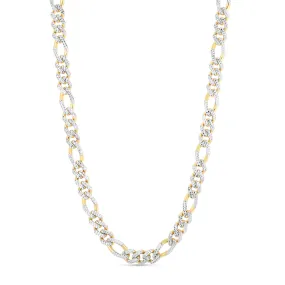 14K 9.5mm White Pave Modern Lite Figaro Chain