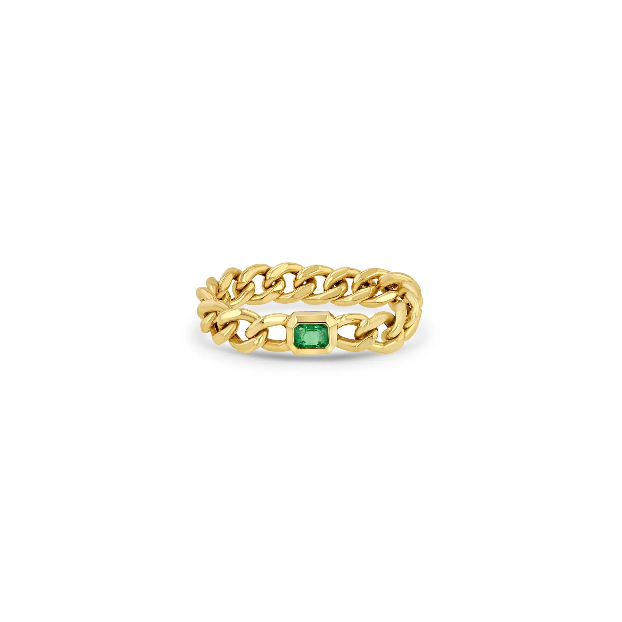 14k Emerald Cut Emerald Medium Curb Chain Ring