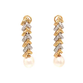 18k Gold Diamond and Pearl Drop Earrings