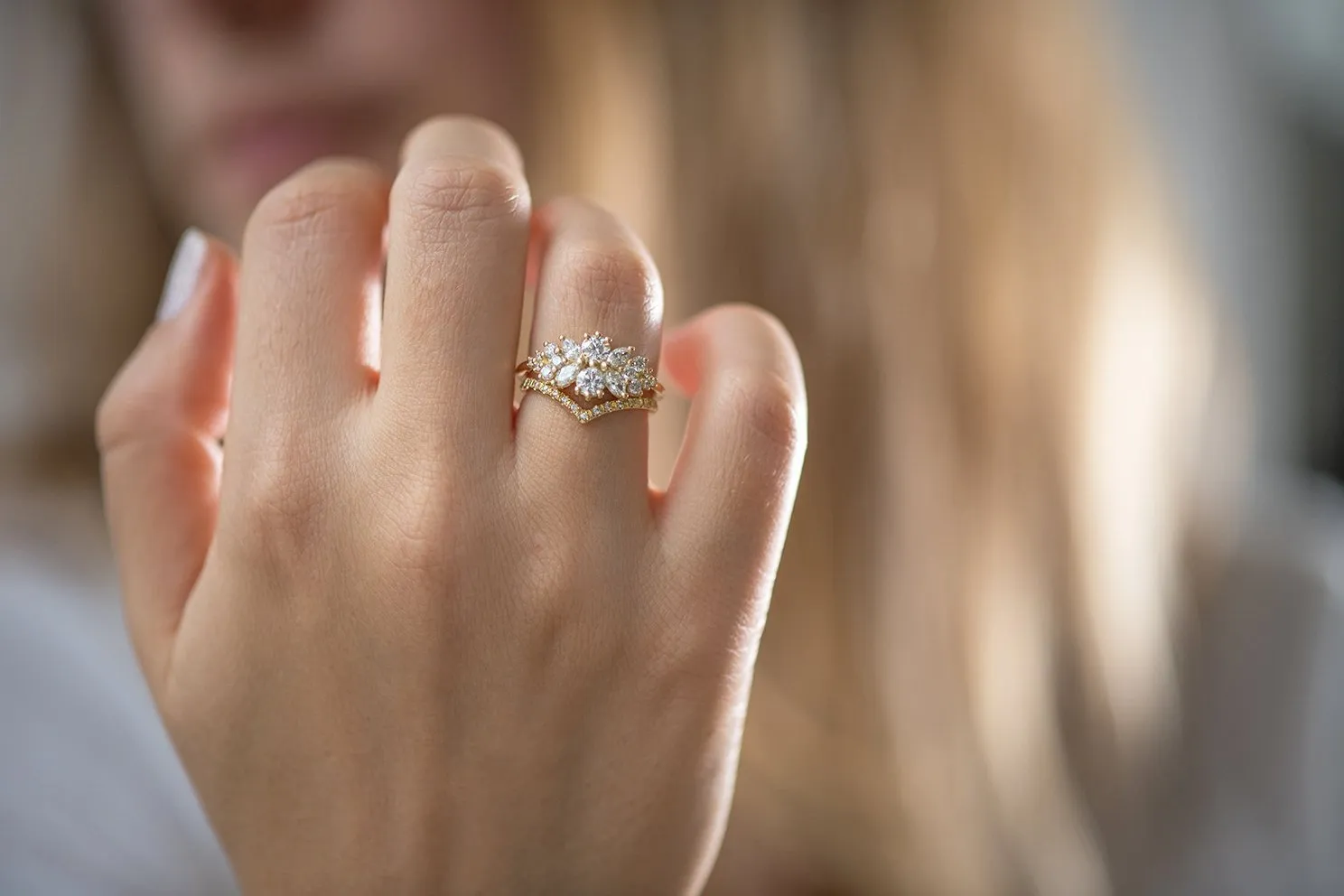 18K Gold Flora Cluster Ring with Round & Marquise Diamonds