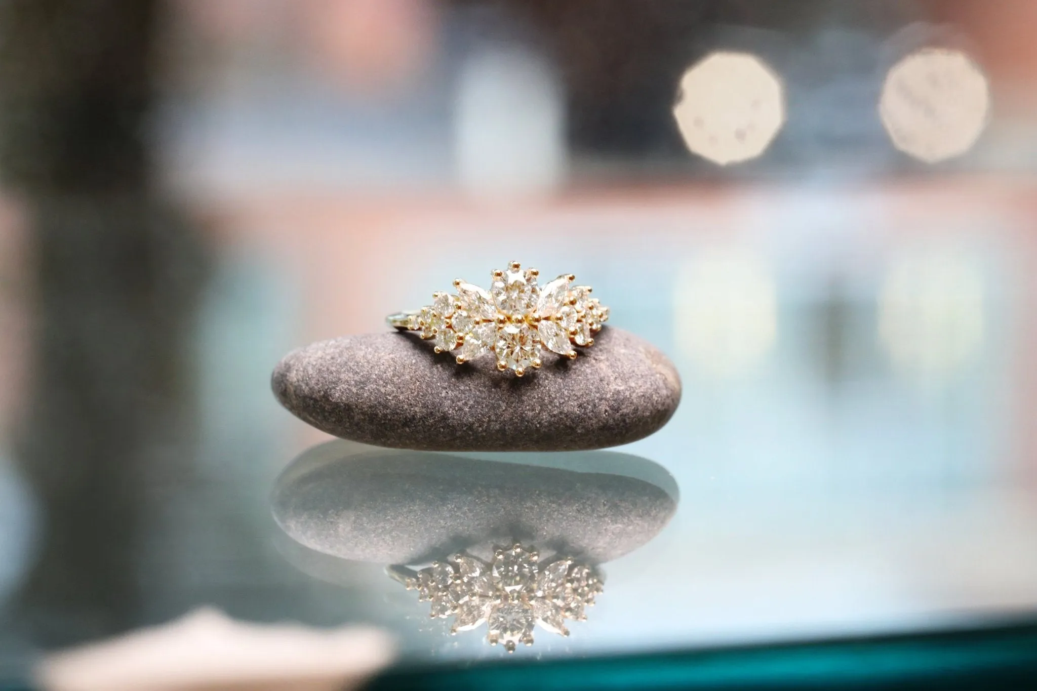 18K Gold Flora Cluster Ring with Round & Marquise Diamonds