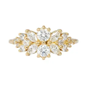 18K Gold Flora Cluster Ring with Round & Marquise Diamonds