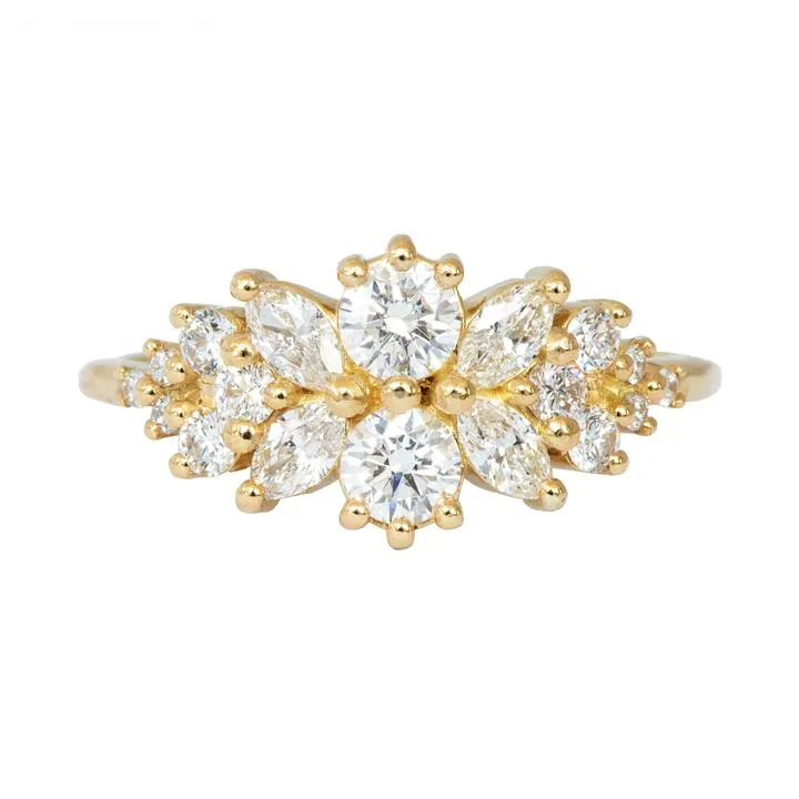 18K Gold Flora Cluster Ring with Round & Marquise Diamonds