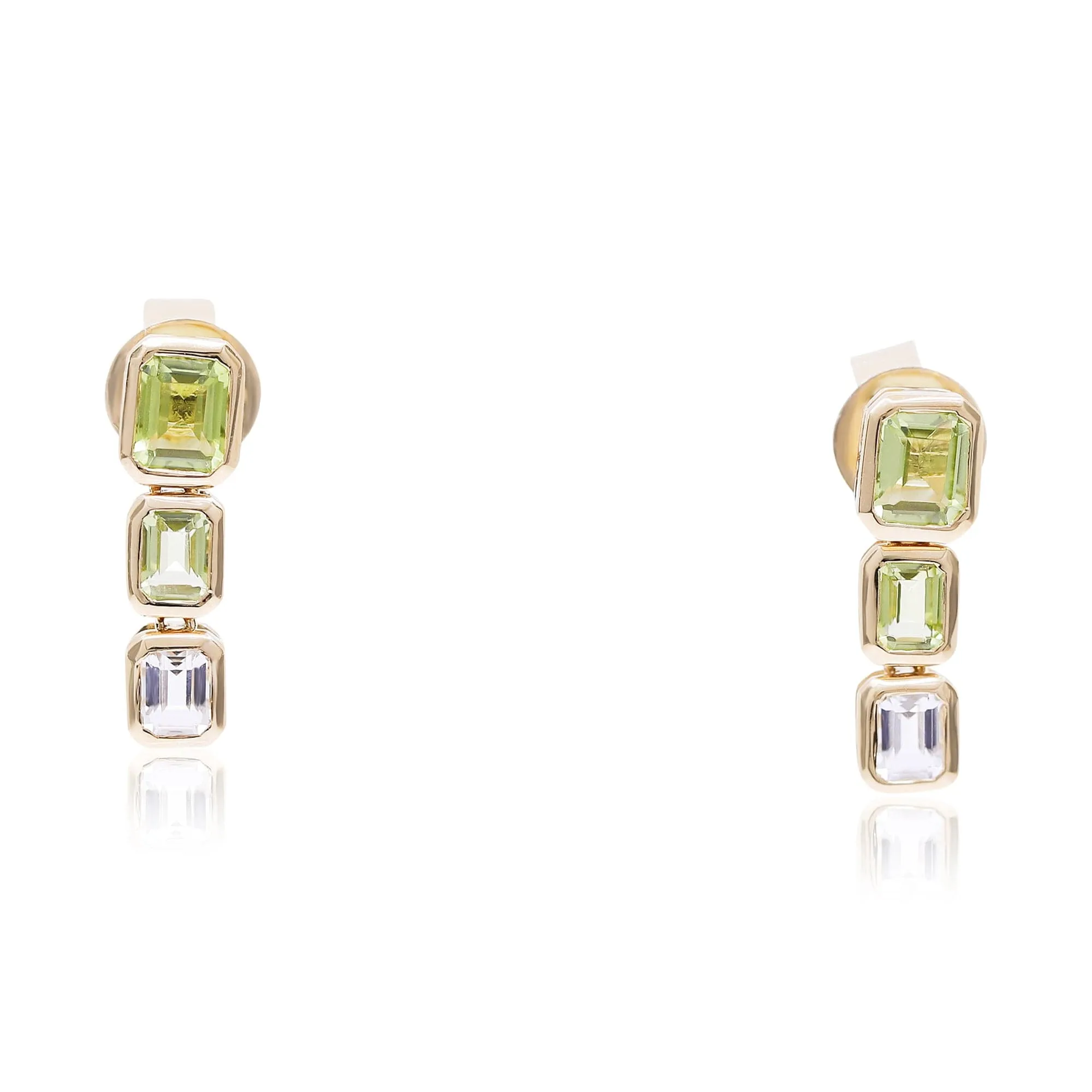 18K YELLOW GOLD PERIDOT AND WHITE TOPAZ DROP EARRINGS