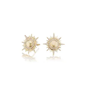 18K Yellow Gold Sun Motif Diamond Earrings