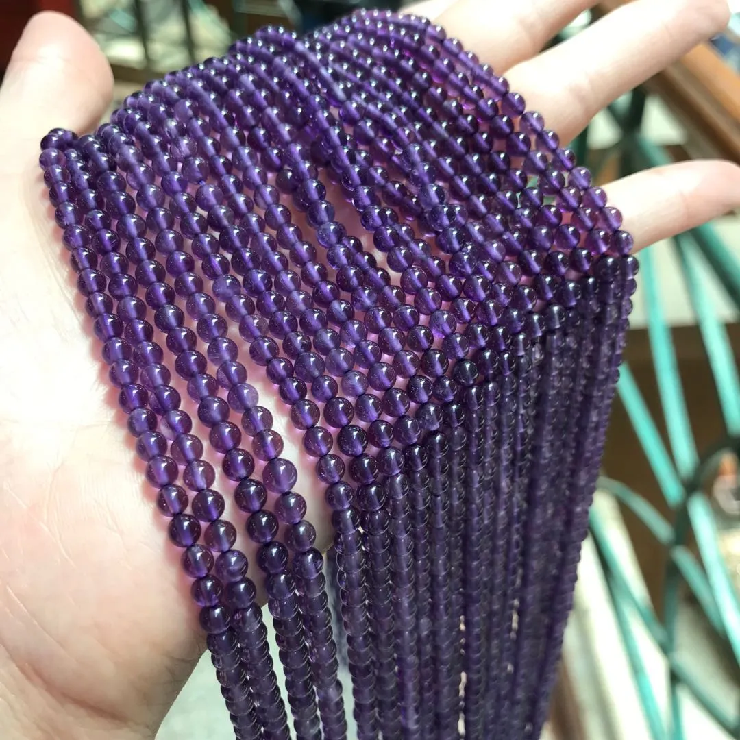 4mm High Quality Natural Amethyst Small Round Bead Strands Jewelry Findings Supplies