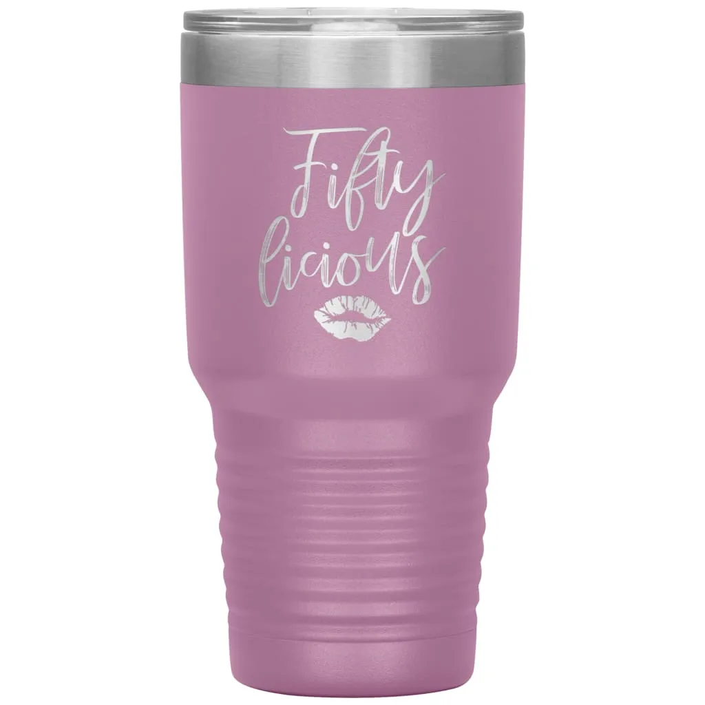 50th Birthday Tumbler For Women Mom Grandma Aunt Sister Fiftylicious Laser Etched 30oz Stainless Steel Tumbler