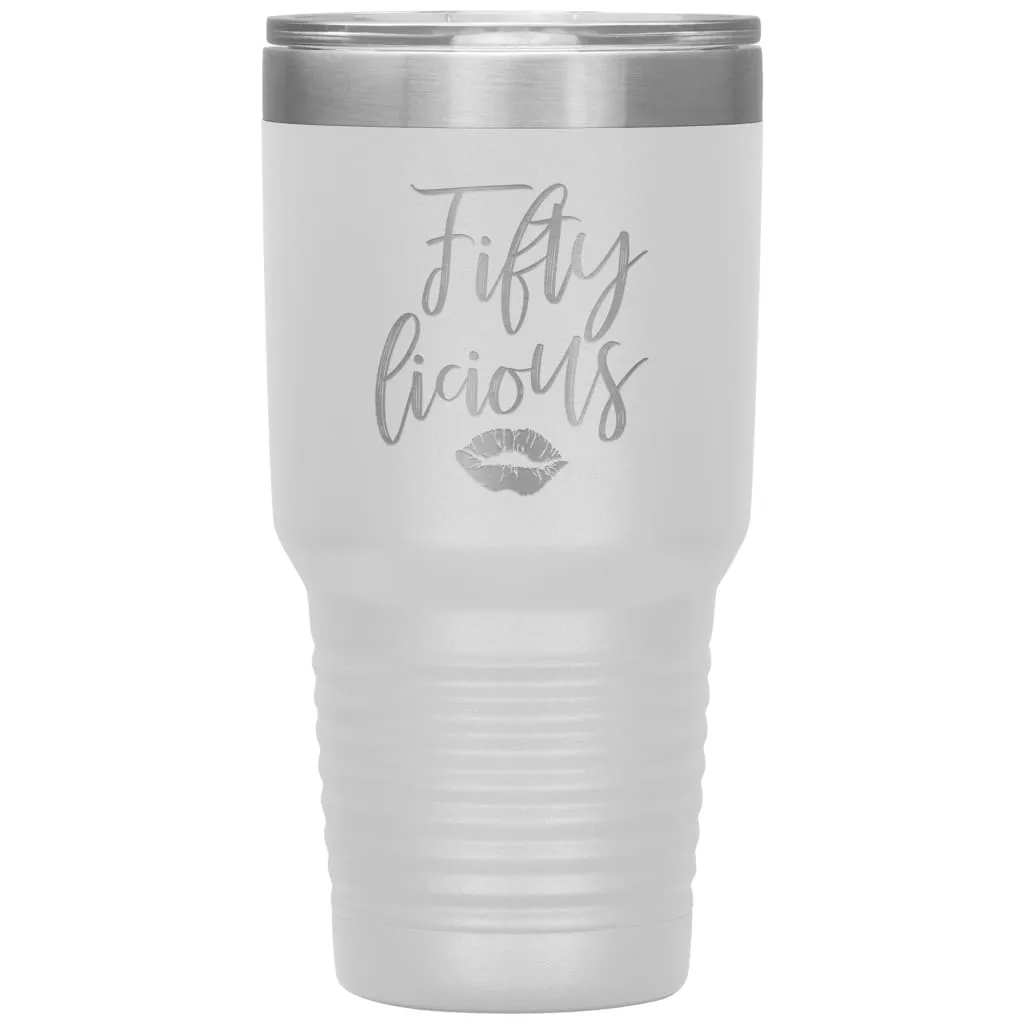 50th Birthday Tumbler For Women Mom Grandma Aunt Sister Fiftylicious Laser Etched 30oz Stainless Steel Tumbler