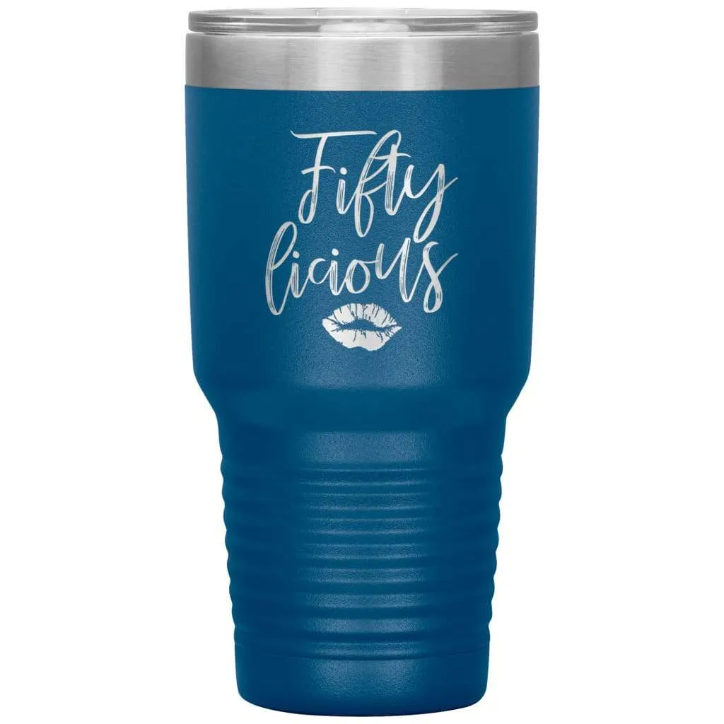 50th Birthday Tumbler For Women Mom Grandma Aunt Sister Fiftylicious Laser Etched 30oz Stainless Steel Tumbler