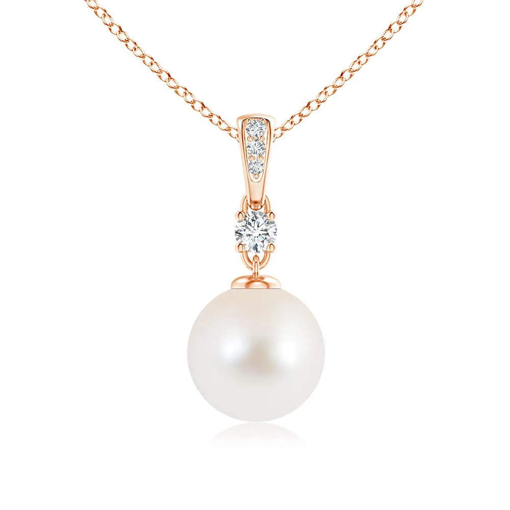 8mm Freshwater Cultured Pearl Drop Pendant with Moissanite