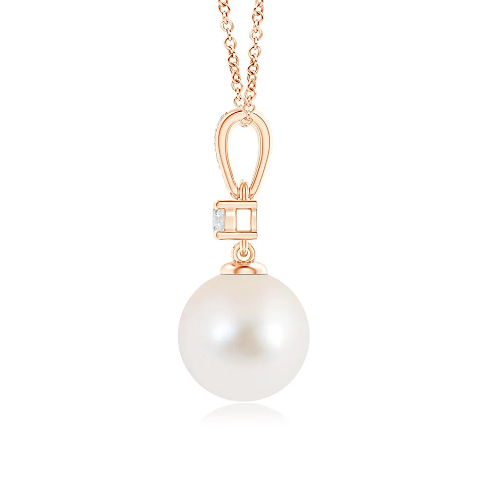 8mm Freshwater Cultured Pearl Drop Pendant with Moissanite