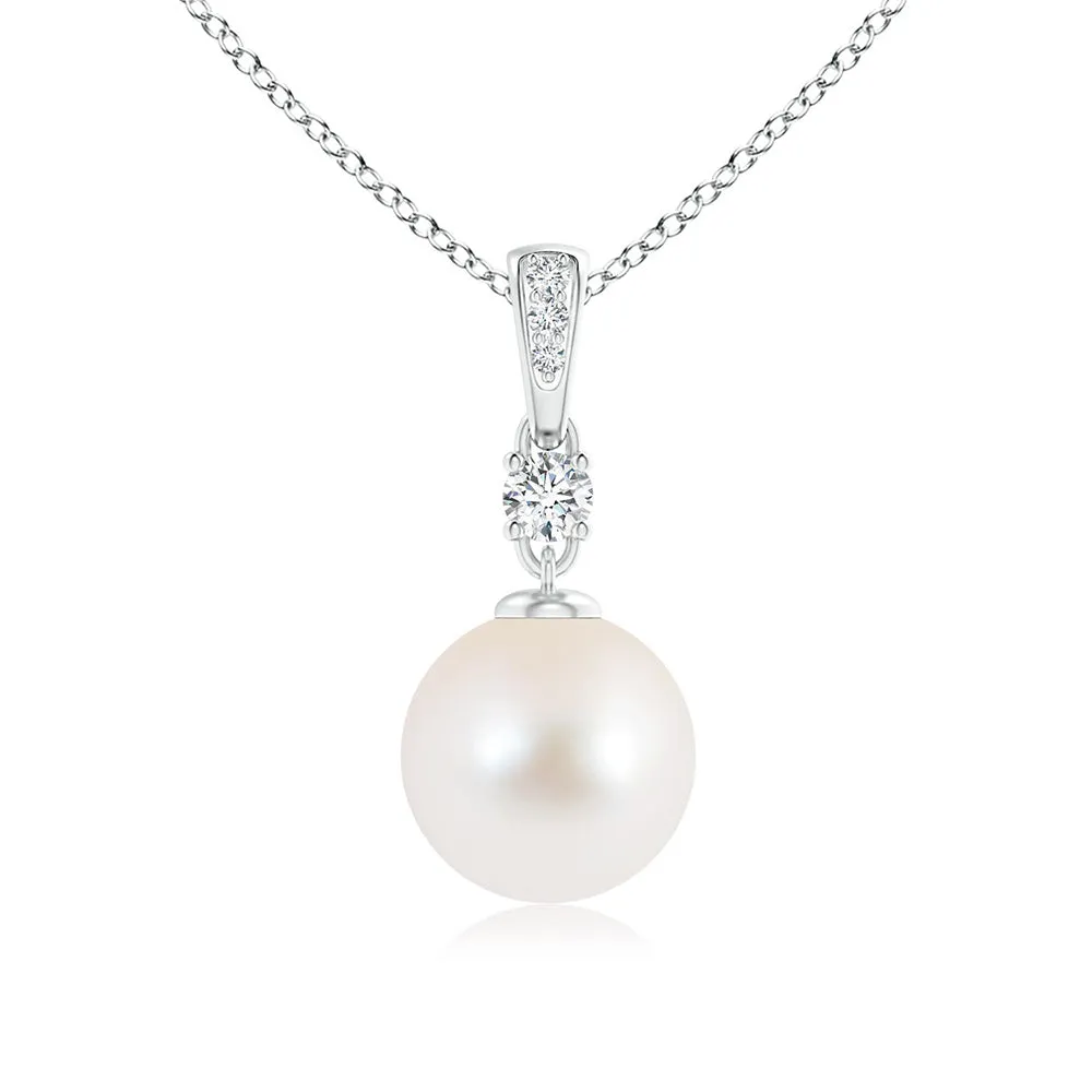 8mm Freshwater Cultured Pearl Drop Pendant with Moissanite