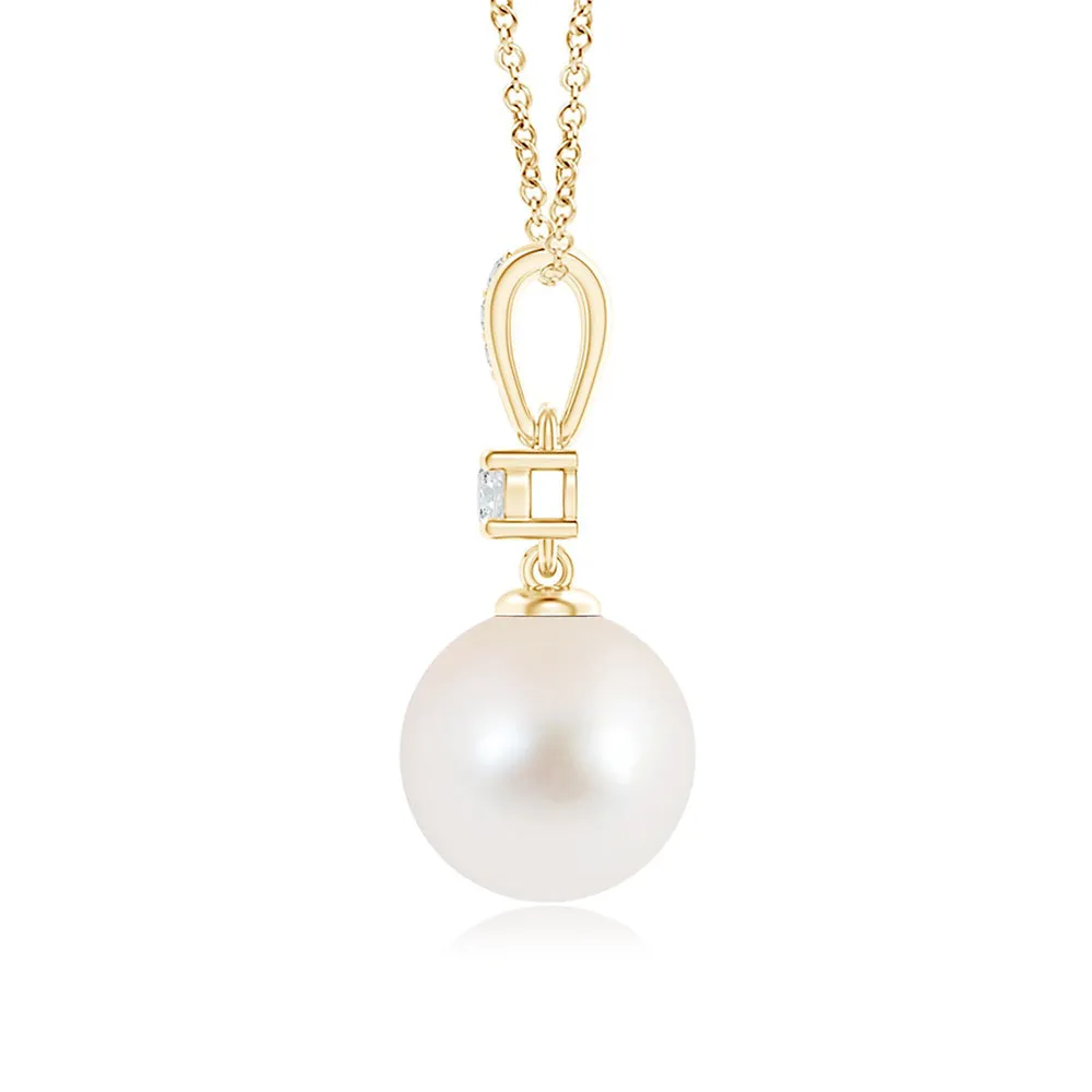 8mm Freshwater Cultured Pearl Drop Pendant with Moissanite