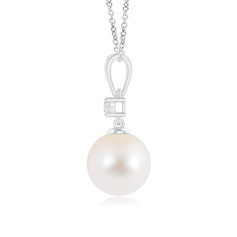 8mm Freshwater Cultured Pearl Drop Pendant with Moissanite