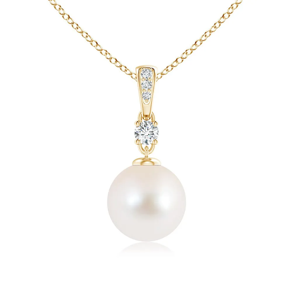 8mm Freshwater Cultured Pearl Drop Pendant with Moissanite