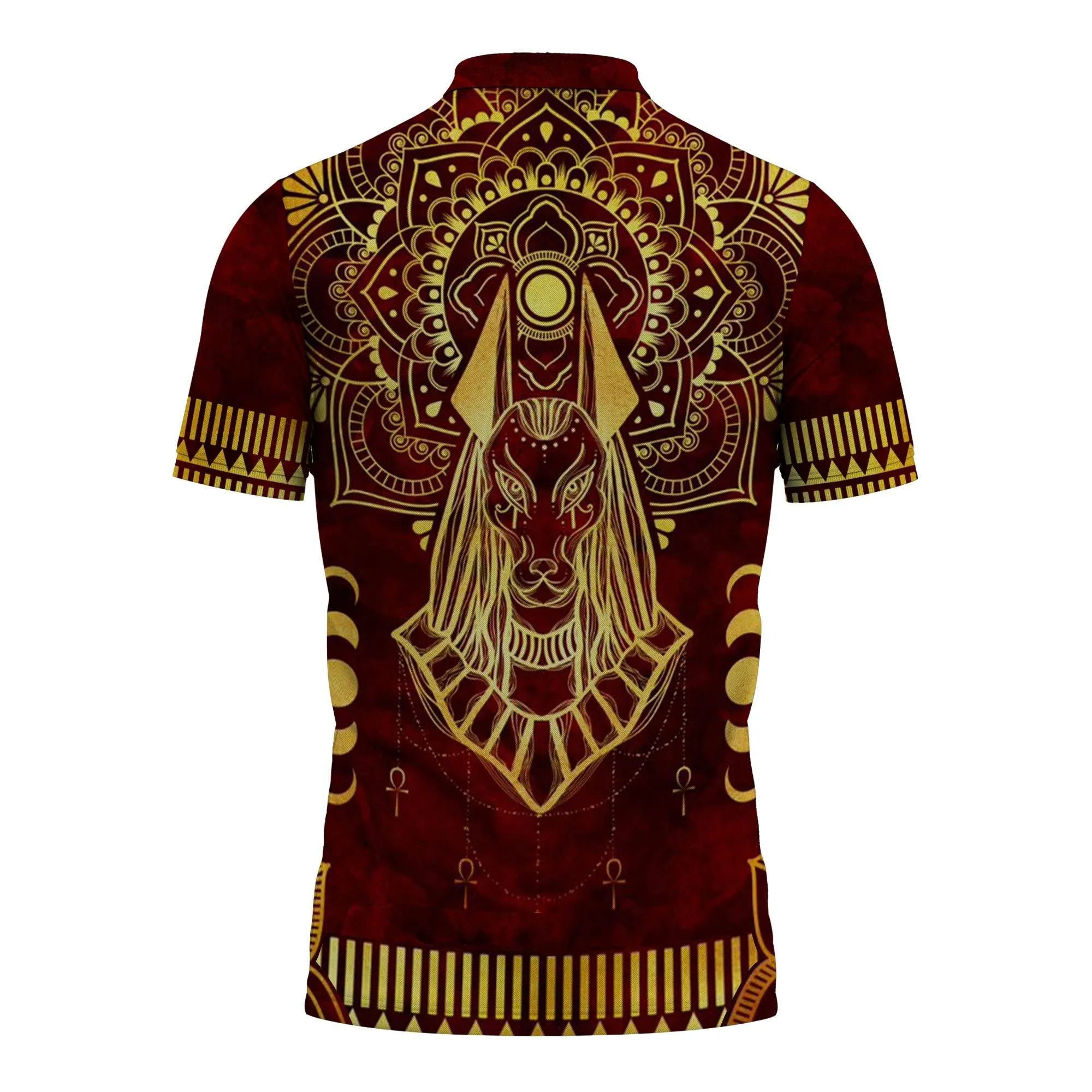 Anubis Pattern In Red Polo Shirt