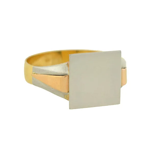 Art Deco French 18kt/Platinum Tri-Tone Signet Ring