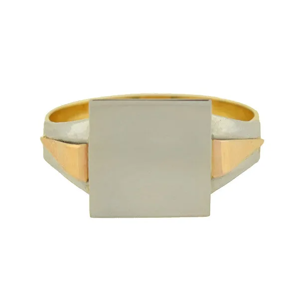 Art Deco French 18kt/Platinum Tri-Tone Signet Ring