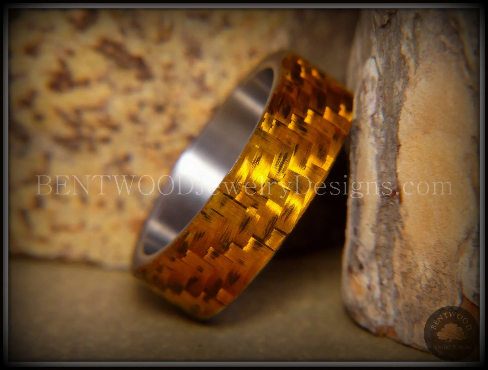 Bentwood Ring - Golden Twill Carbon Fiber on Titanium Comfort Fit Core