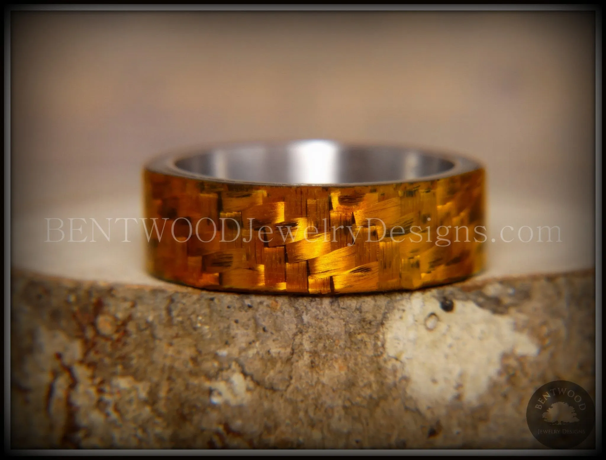 Bentwood Ring - Golden Twill Carbon Fiber on Titanium Comfort Fit Core