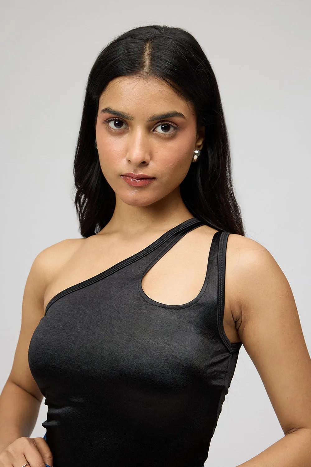 Black One Shoulder Bodysuit