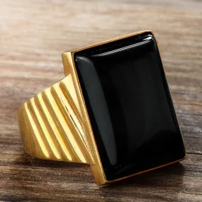 Black Onyx Men's Ring in 10k Yellow Gold, Natural Stone Ring for Men