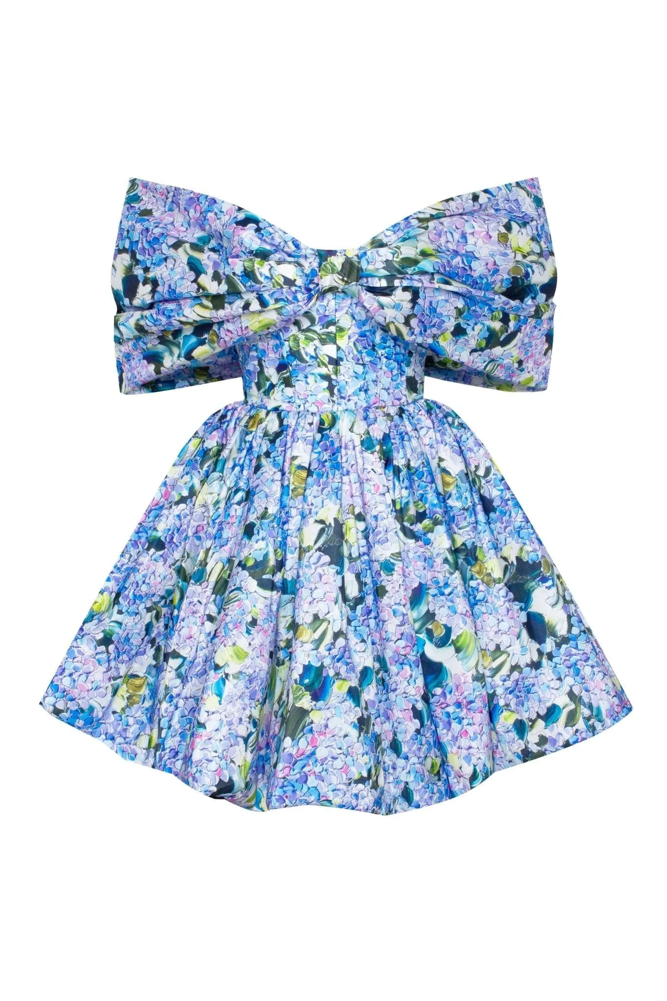 Blue Hydrangea bow-detailed mini dress