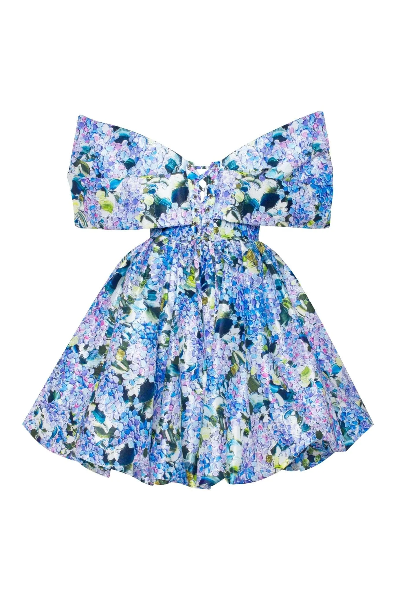 Blue Hydrangea bow-detailed mini dress