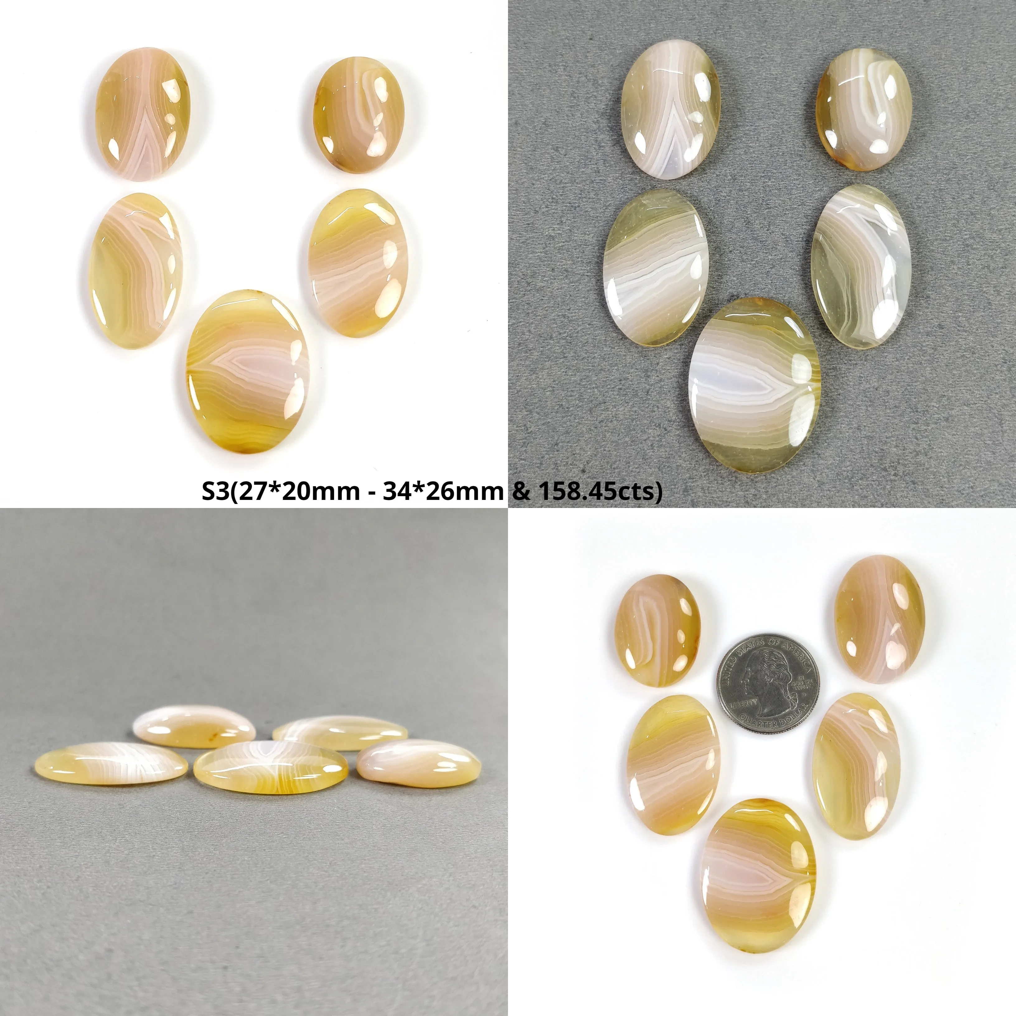 BOTSWANA AGATE Gemstone Cabochon : Natural Untreated Bi-Color Agate Oval Shape 20*14mm - 37*24mm 3pcs, 5pcs & 6pcs Lot