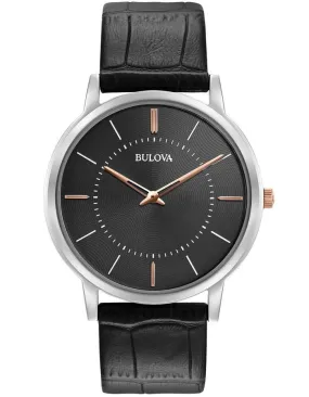 Bulova Mens Thin Classic - Stainless Steel Case - Grey Dial - Black Strap - 30m