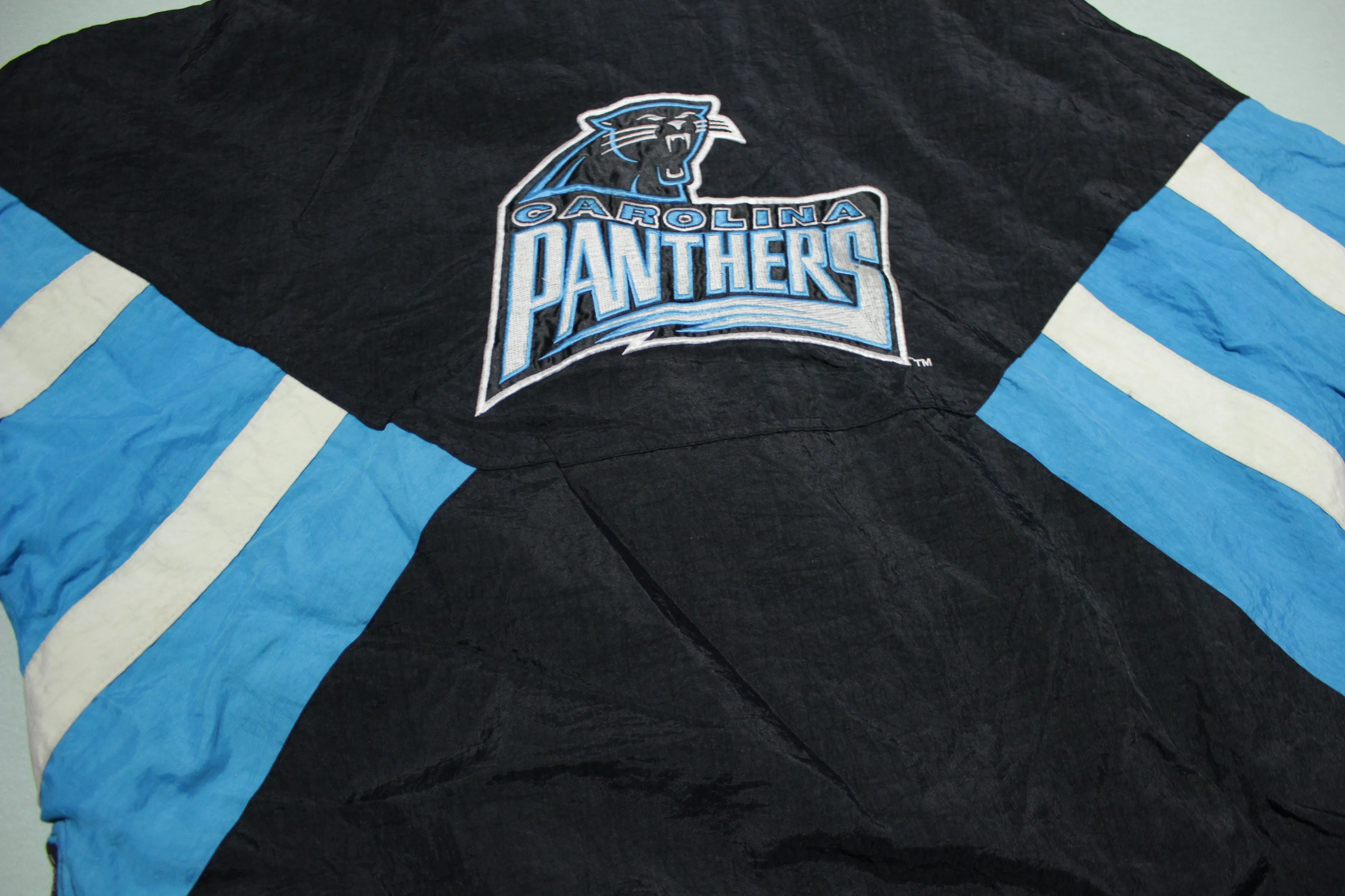 Carolina Panthers Big Logo Vintage 90's Black Blue Starter Pullover Hoodie Jacket Center Pouch