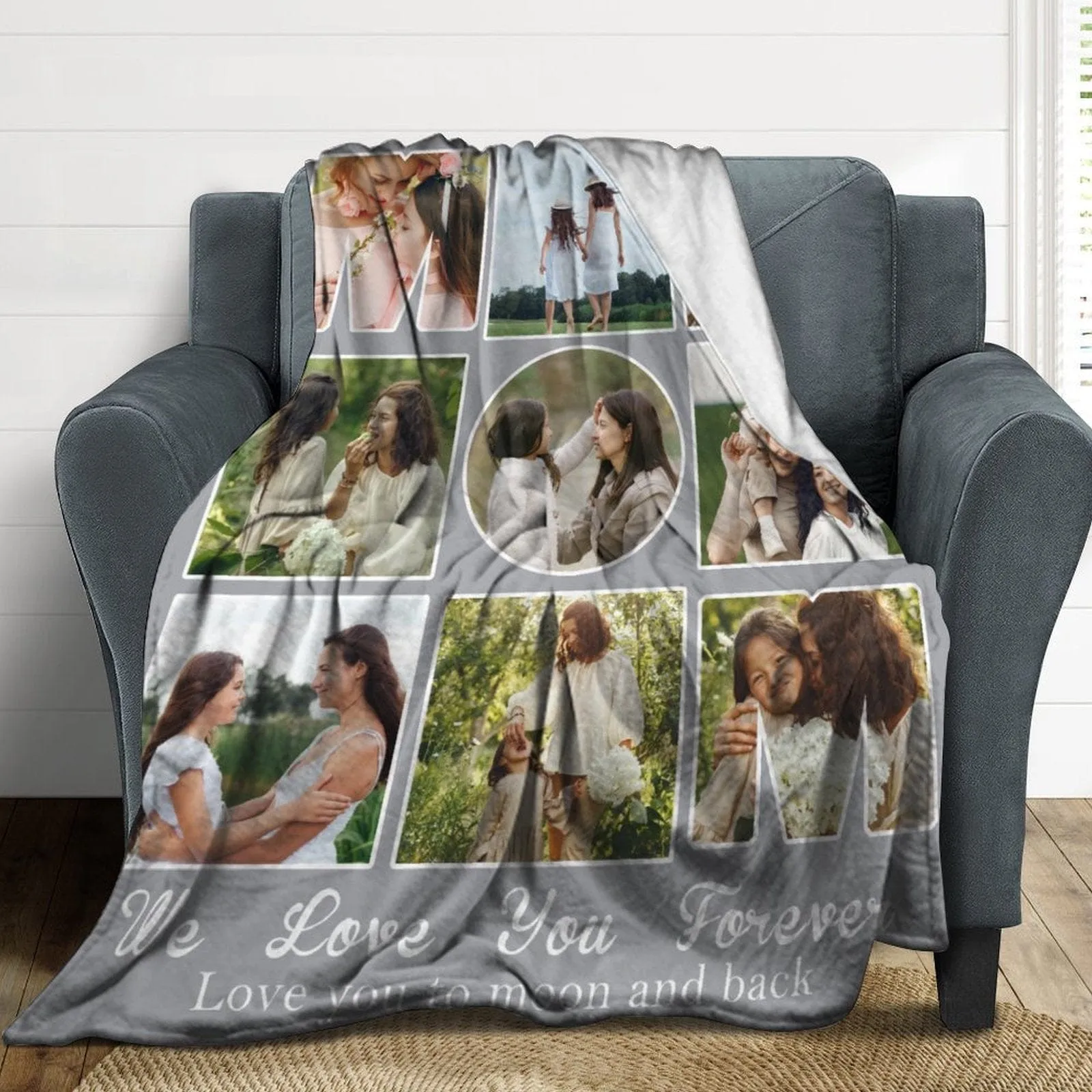 Custom Photo Love You Forever Anti-pilling Flannel Blanket Personalized Mother's Day Blanket Gifts For Best Mom And Grandma