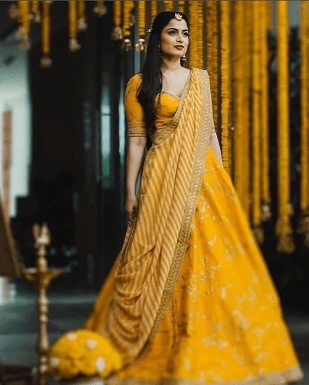 DESIGNER YELLOW HEAVY BANGALORI SILK lEHNGHA