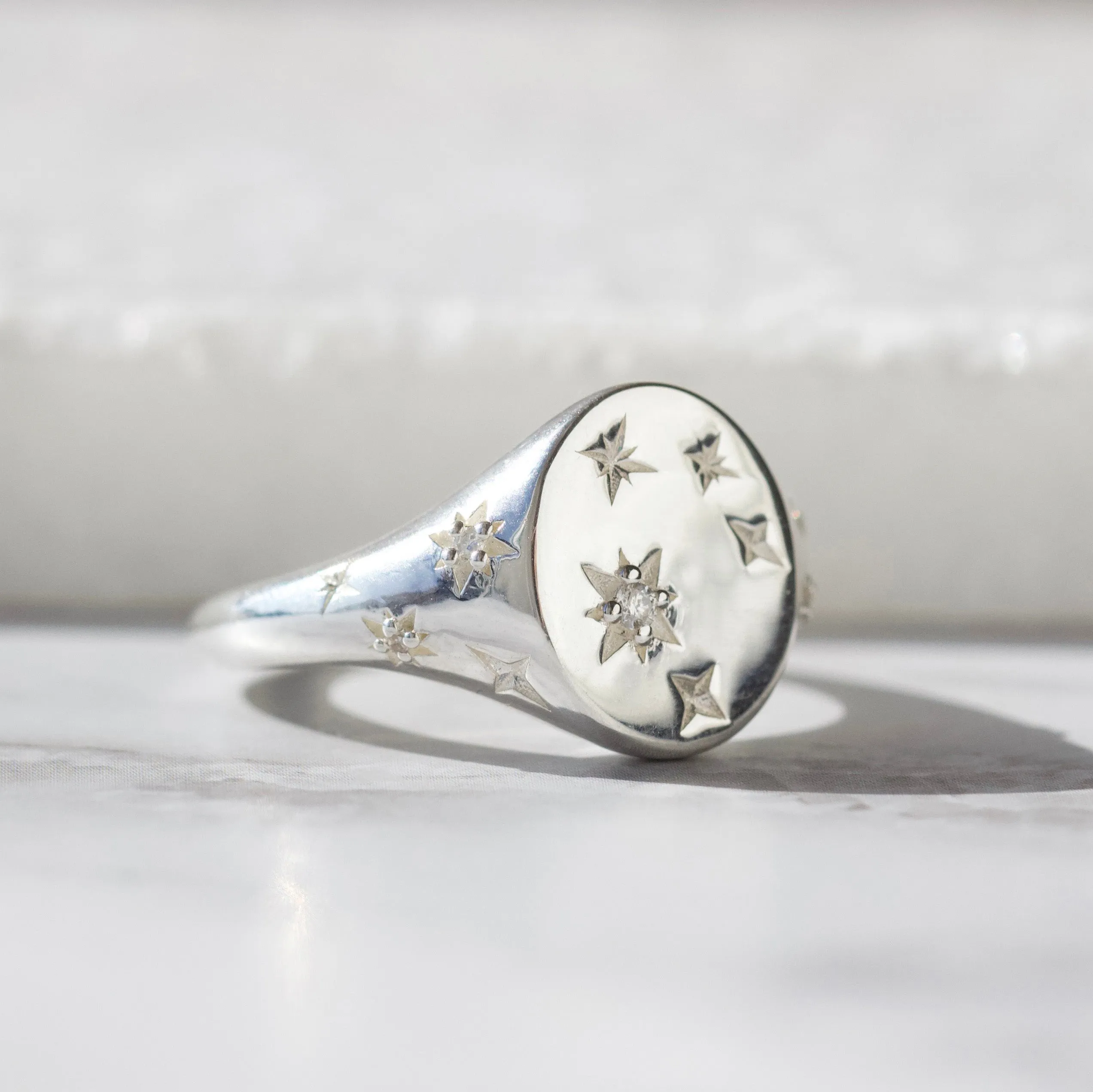 Diamond Star Set Signet Ring