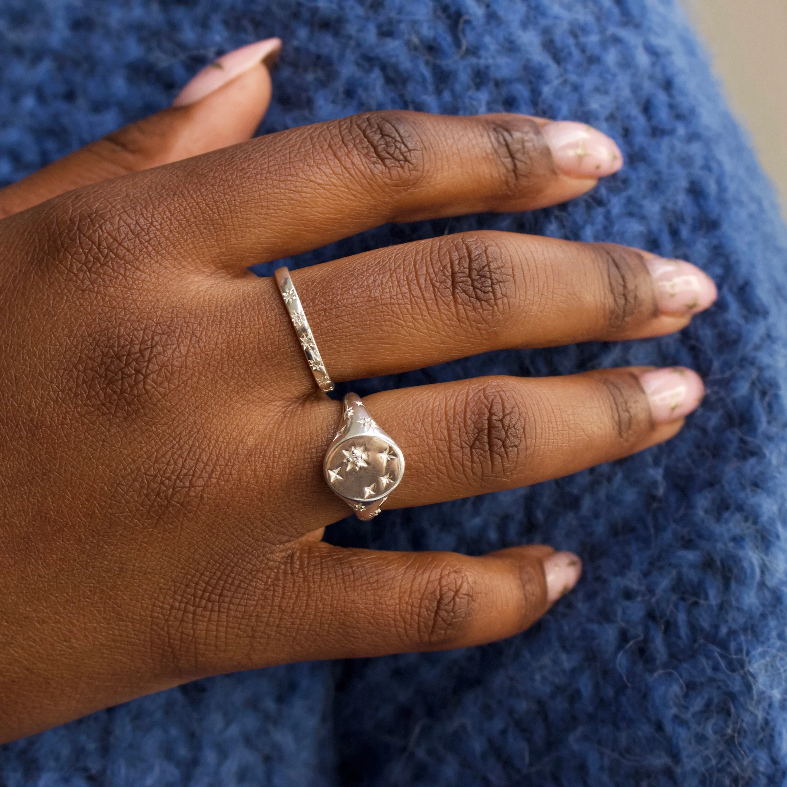 Diamond Star Set Signet Ring