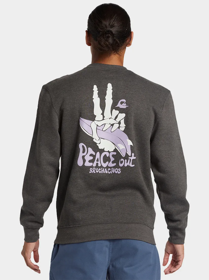 E Peace Out Crew Neck Sweatshirt - Charcoal Heather