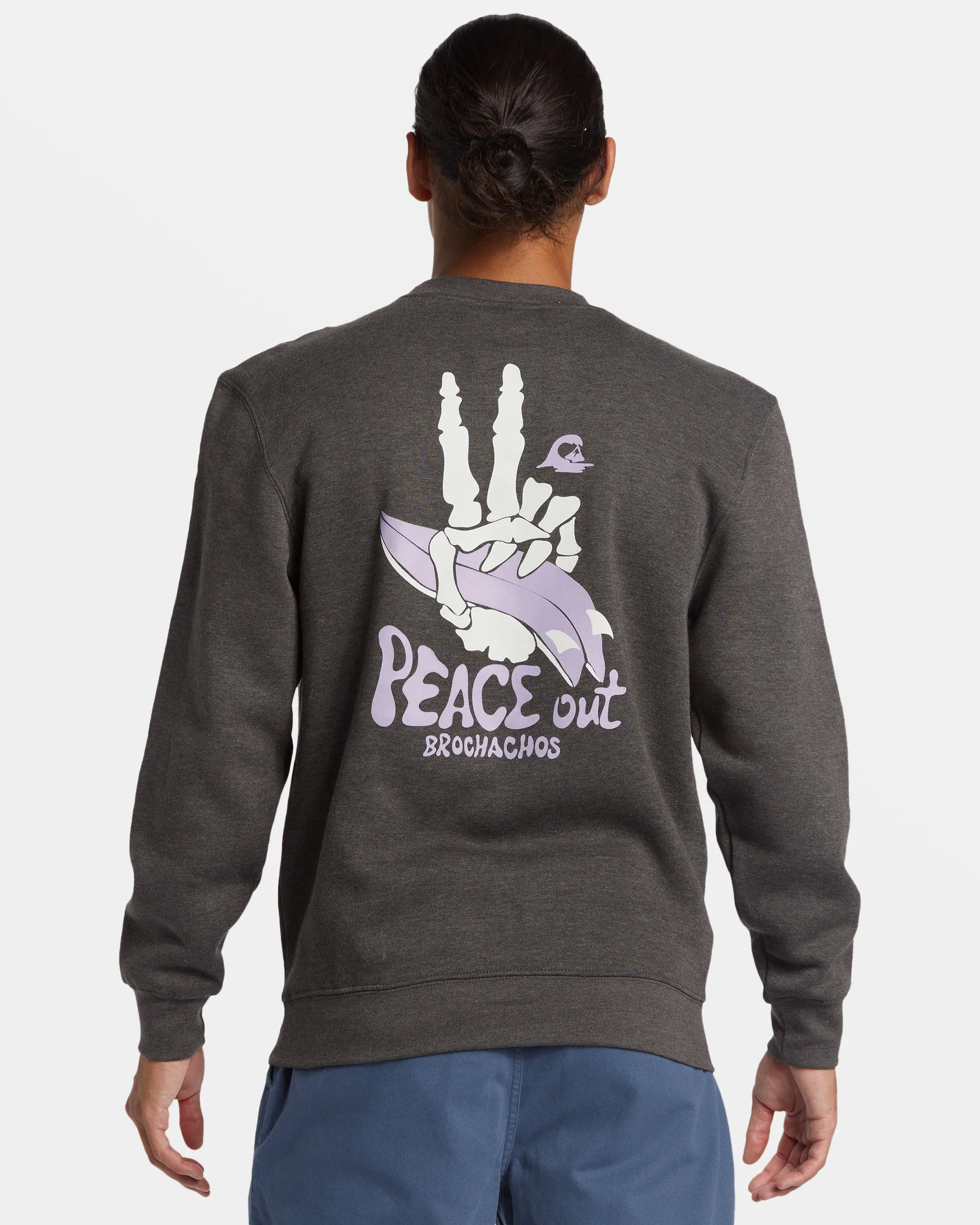 E Peace Out Crew Neck Sweatshirt - Charcoal Heather