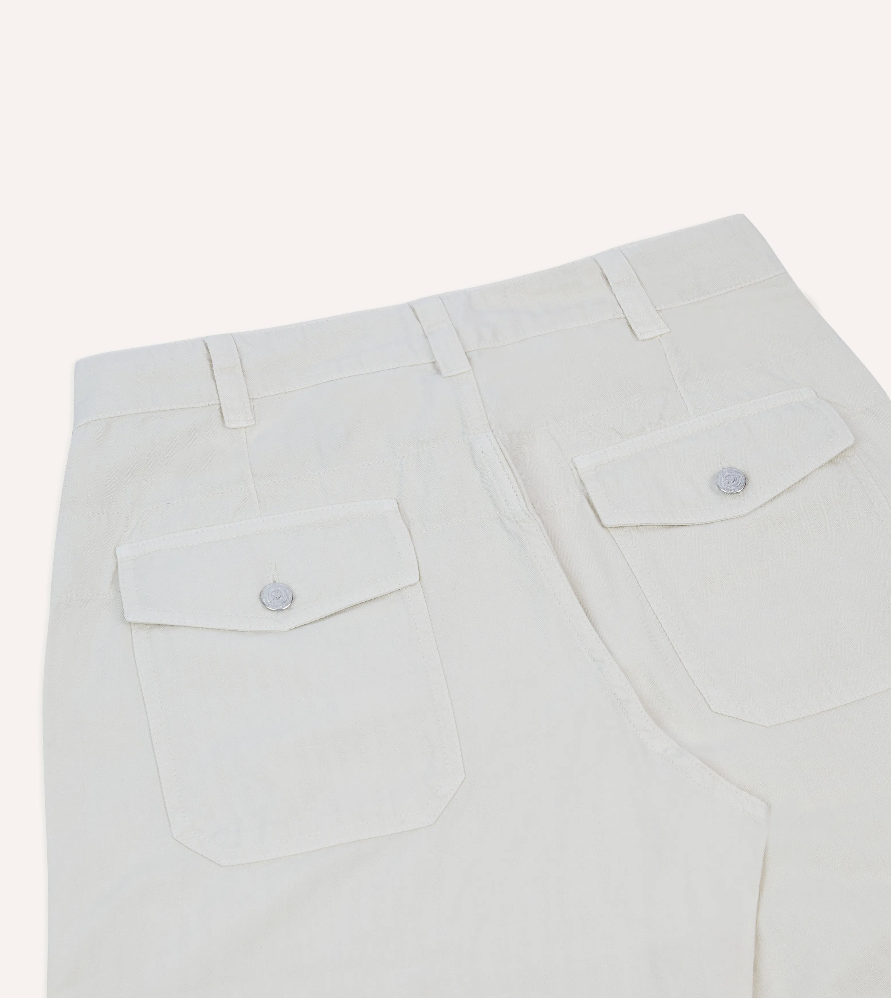 Ecru Cotton Herringbone Fatigue Trouser