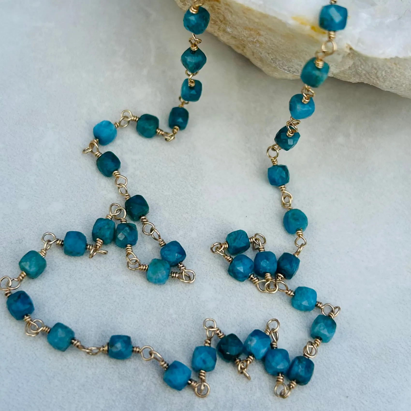 Gemstone  Rosary Necklace  ~ Apatite Cube