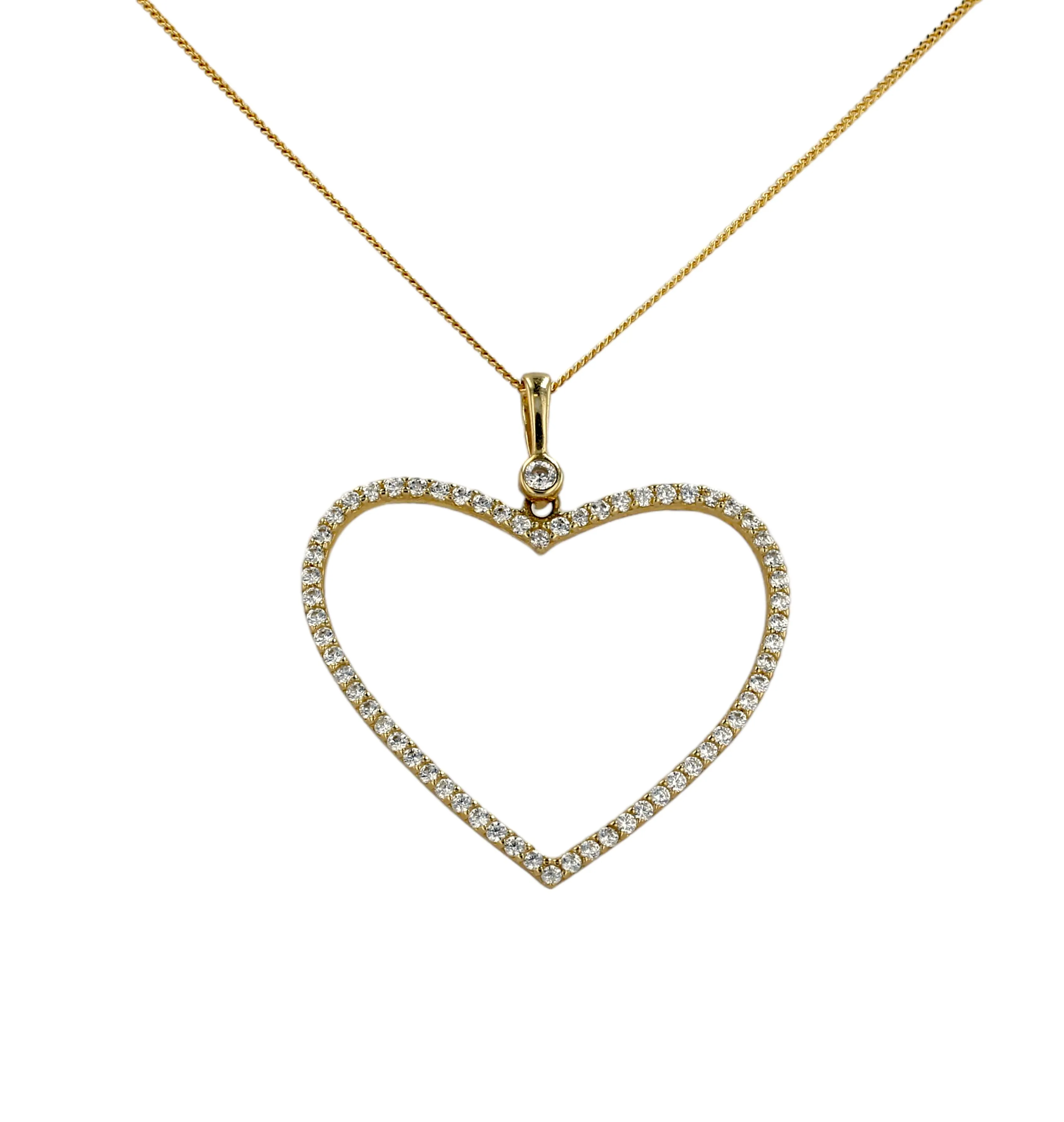 Gold 10k set solid chain heart pendant