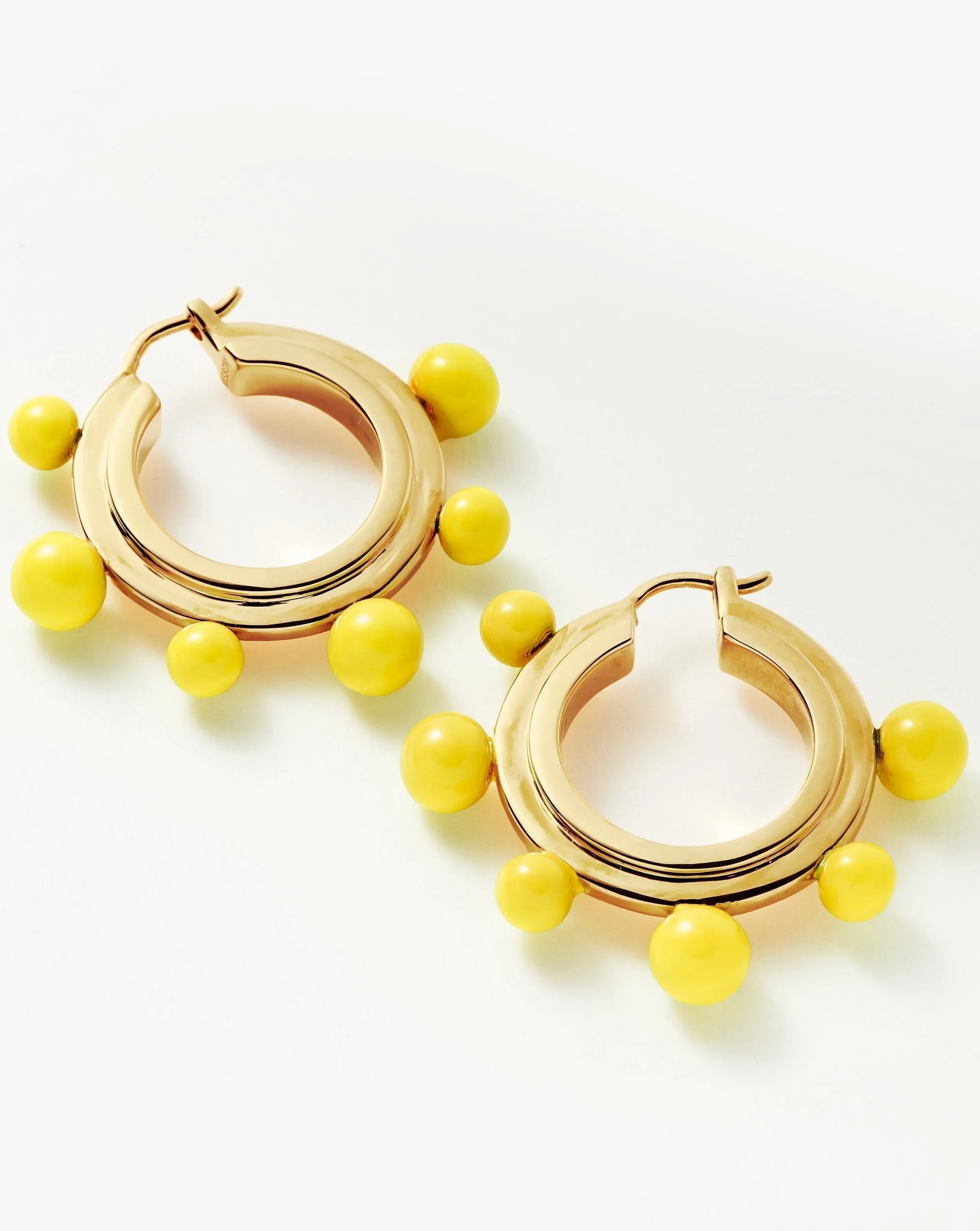 Good Vibes Neon Enamel Sphere Small Hoop Earrings | 18ct Gold Plated/Lemon Yellow