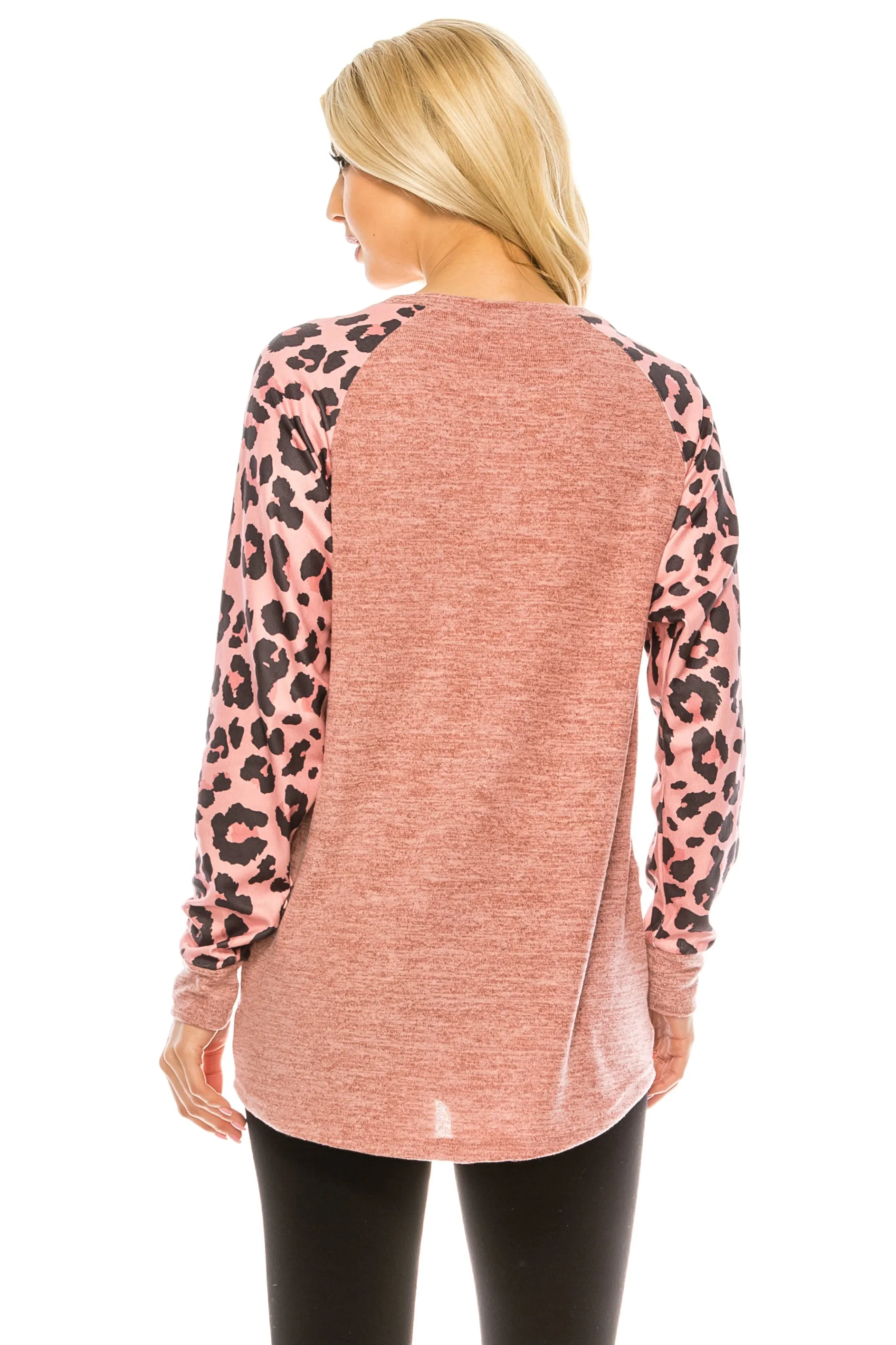 Haute Edition Women's Ultra Soft Long Sleeve Spring Pullover Leopard Raglan Sweatshirt