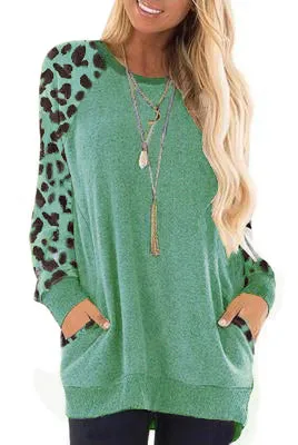 Haute Edition Women's Ultra Soft Long Sleeve Spring Pullover Leopard Raglan Sweatshirt