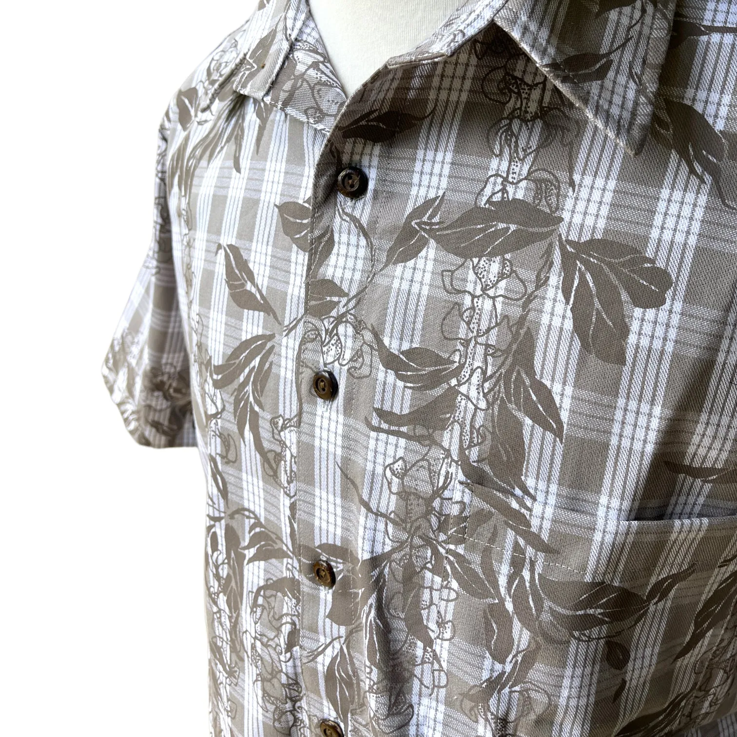 Hawaiian Vintage Style Palaka Shirt - Beige Grey 018