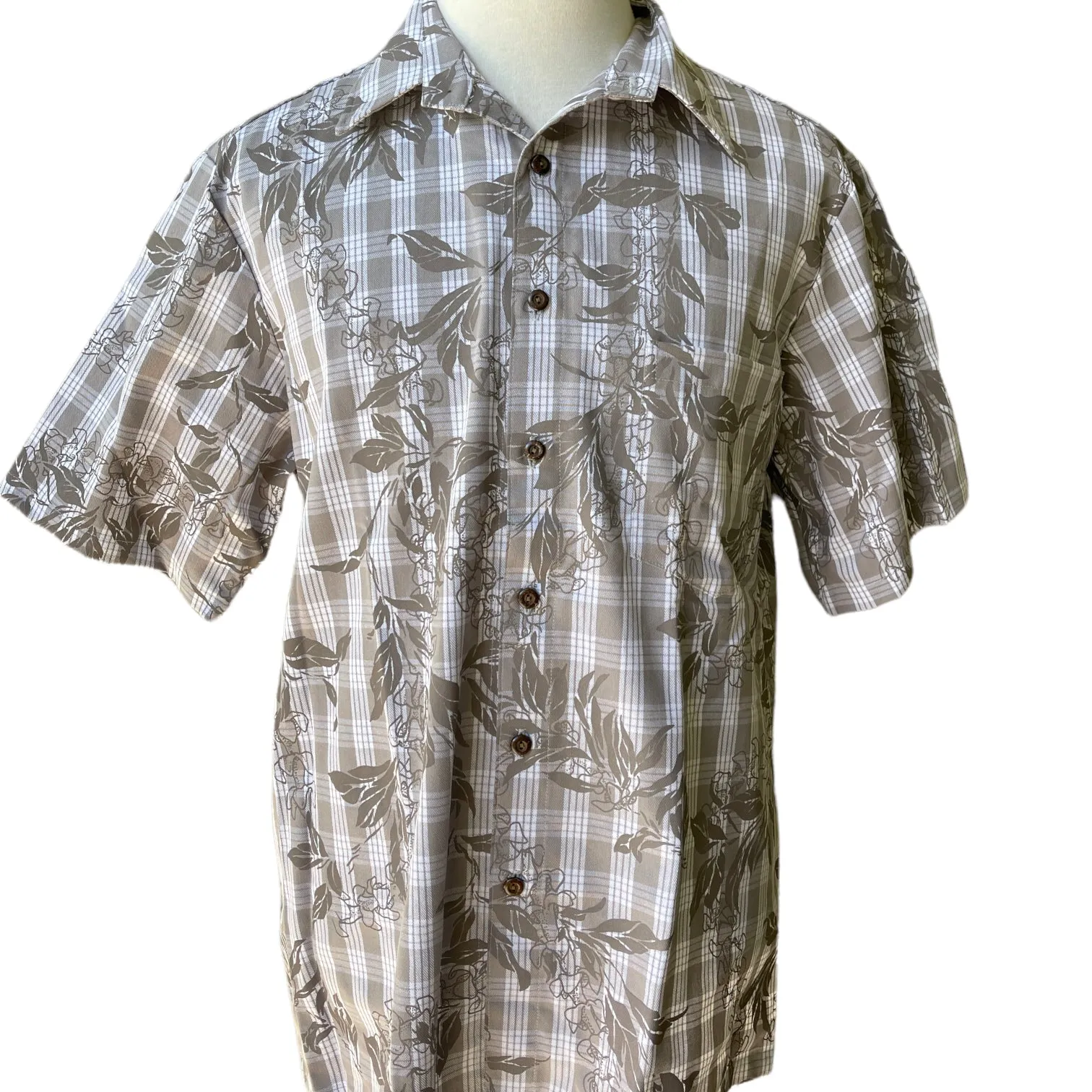 Hawaiian Vintage Style Palaka Shirt - Beige Grey 018